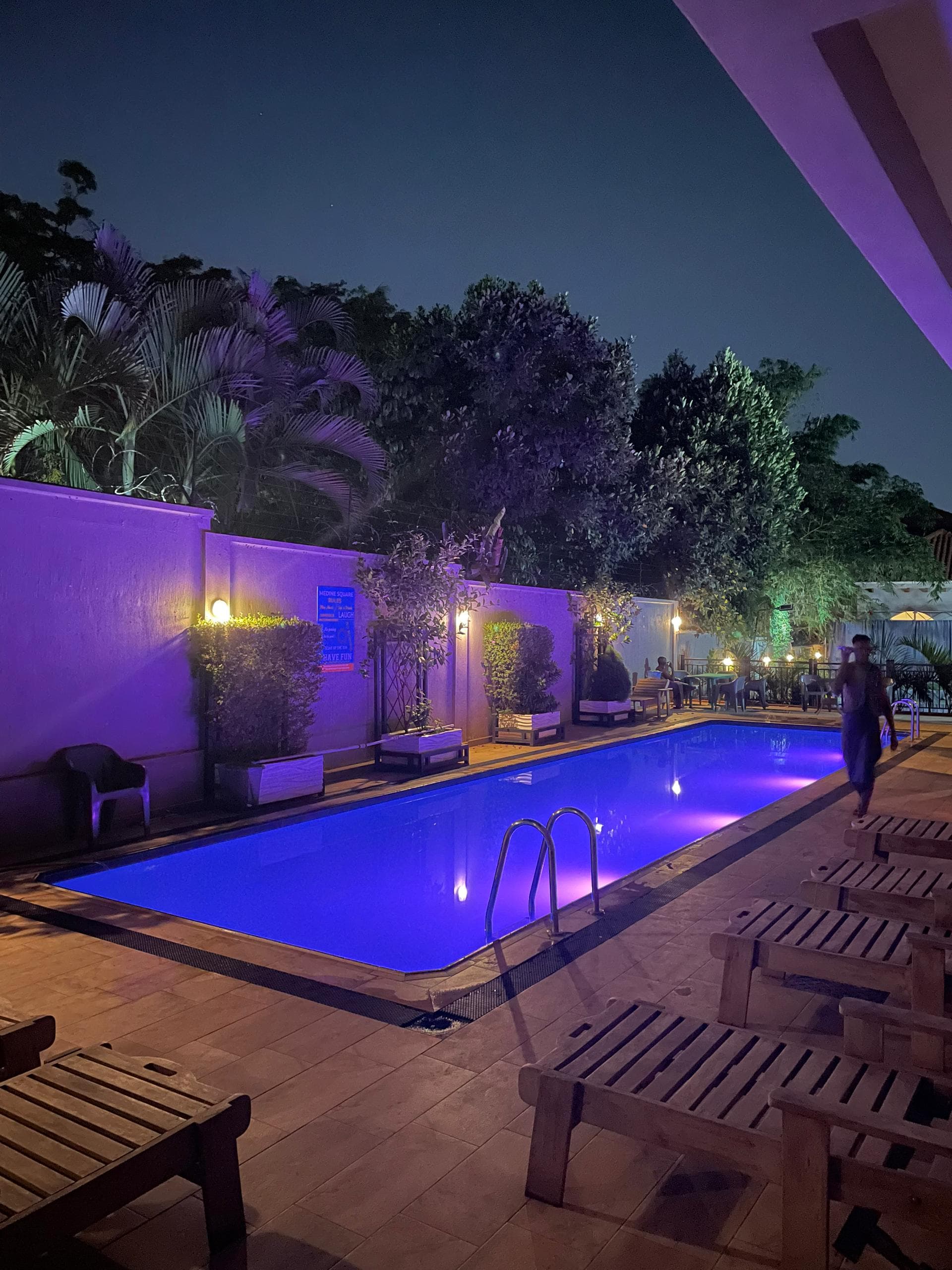 Twilight ambiance around a GWIC hotel pool